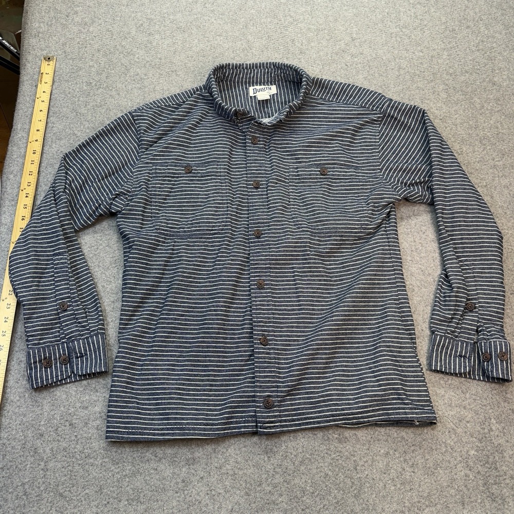 Duluth Trading Mens 2XL Relaxed Fit Striped Long Sleeve Button Shirt Blue Work